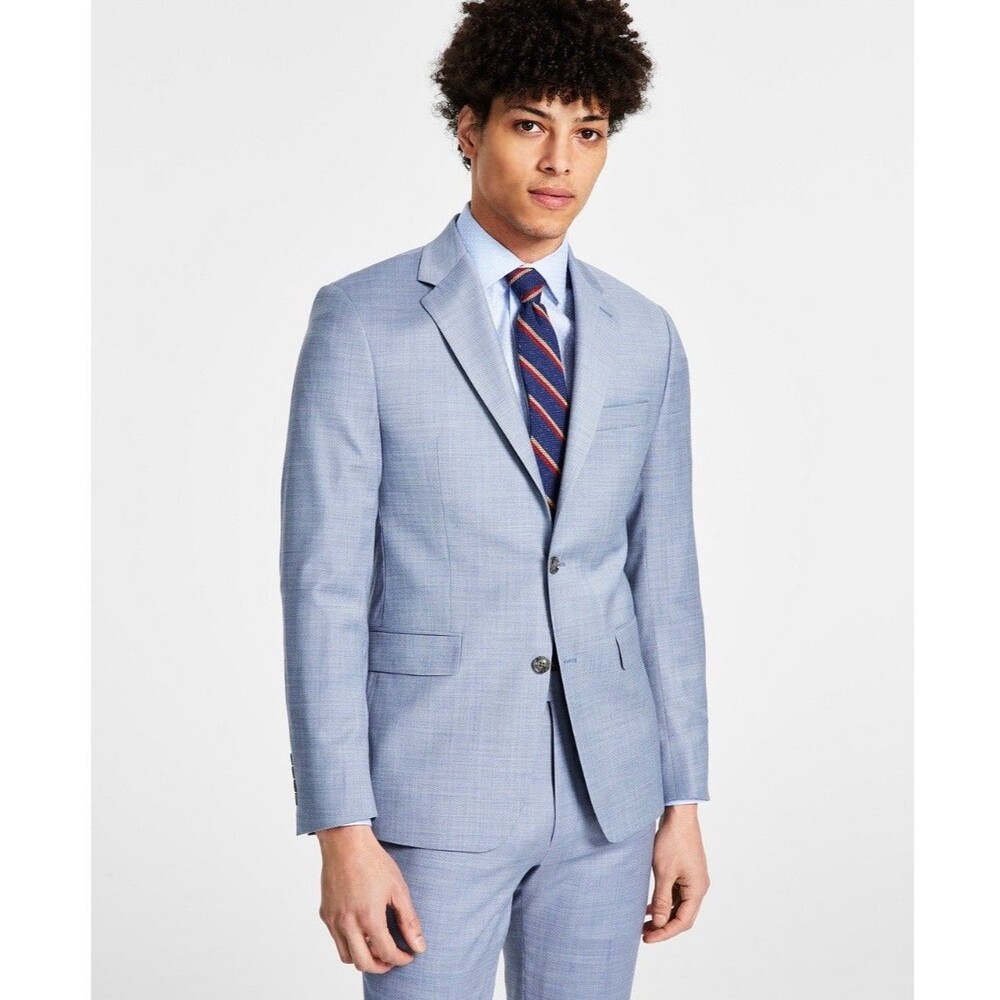 $450 NEW CALVIN KLEIN Mens 36S Light Blue Wool Blazer Sport Coat Suit Jacket